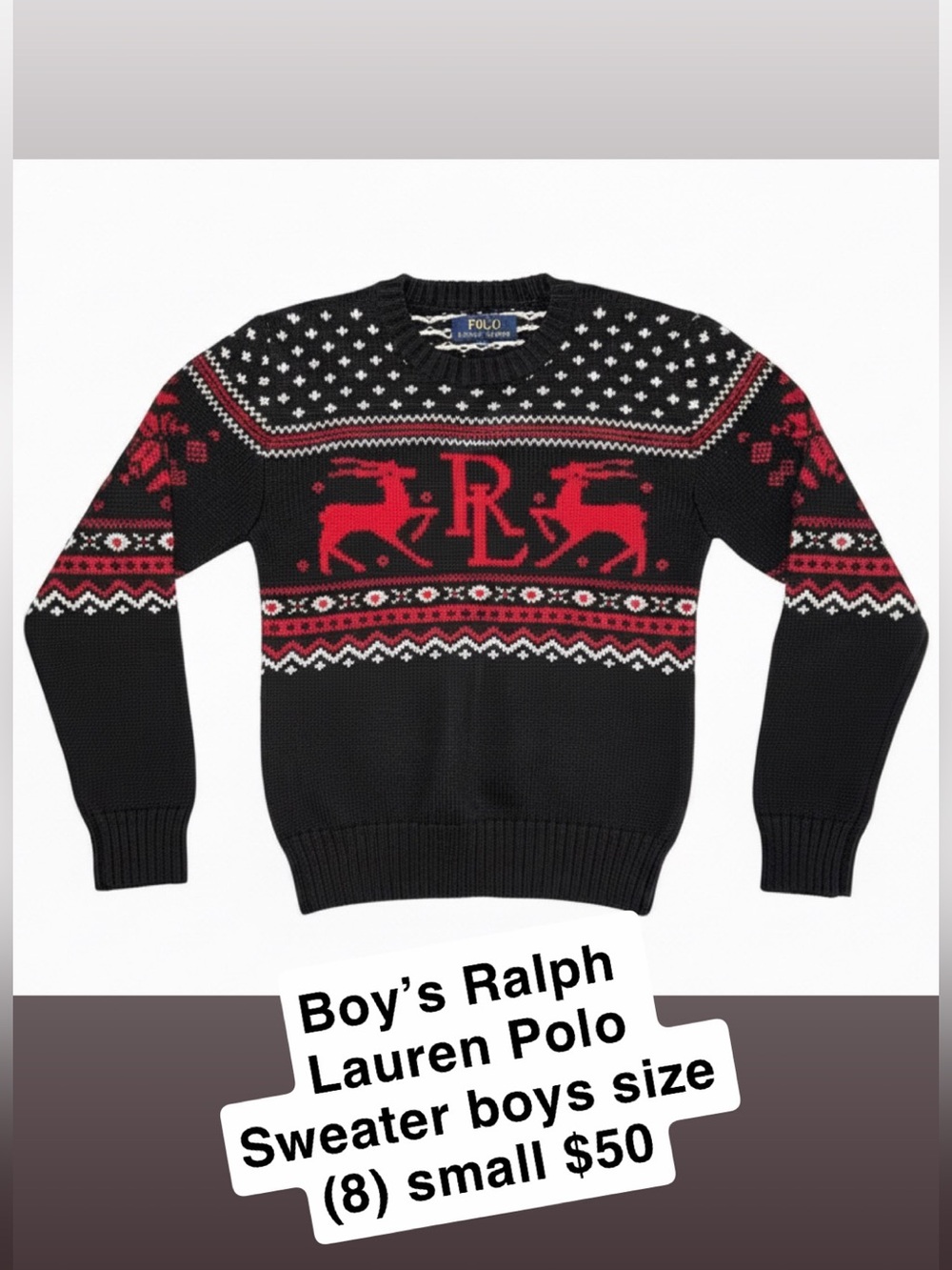 Polo by Ralph Lauren Black and Red Fair Isle Crewneck Sweater